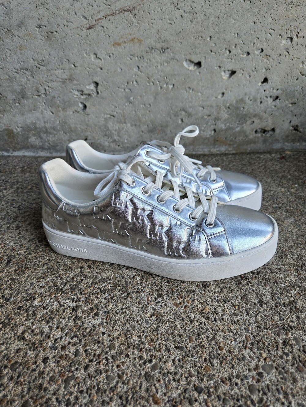Michael Kors Silver Embossed Logo Sneakers